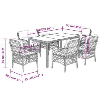 7-tlg. Garten-Essgruppe mit Kissen Schwarz Poly Rattan