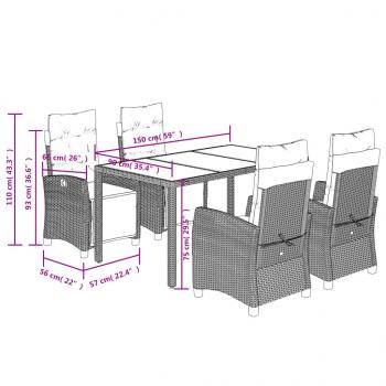 5-tlg. Garten-Essgruppe mit Kissen Schwarz Poly Rattan