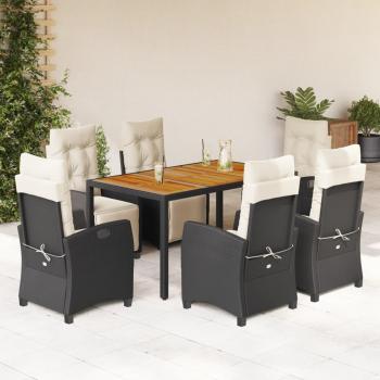 ARDEBO.de - 7-tlg. Garten-Essgruppe mit Kissen Schwarz Poly Rattan