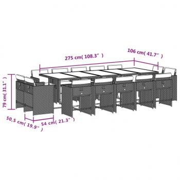 15-tlg. Garten-Essgruppe mit Kissen Beigemischung Poly Rattan