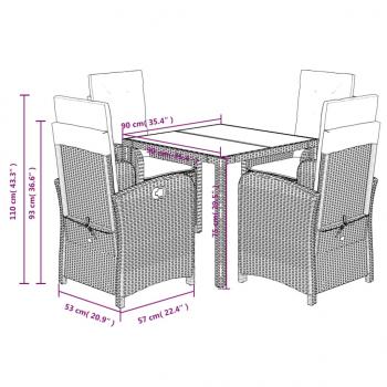 5-tlg. Garten-Essgruppe mit Kissen Grau Poly Rattan