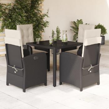 ARDEBO.de - 5-tlg. Garten-Essgruppe mit Kissen Schwarz Poly Rattan