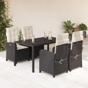 ARDEBO.de - 5-tlg. Garten-Essgruppe mit Kissen Schwarz Poly Rattan