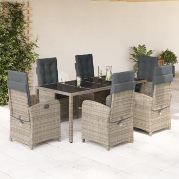 ARDEBO.de - 7-tlg. Garten-Essgruppe mit Kissen Grau Poly Rattan