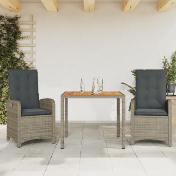 ARDEBO.de - 3-tlg. Garten-Essgruppe mit Kissen Grau Poly Rattan