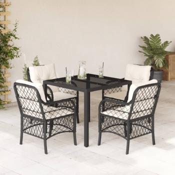 ARDEBO.de - 5-tlg. Garten-Essgruppe mit Kissen Schwarz Poly Rattan