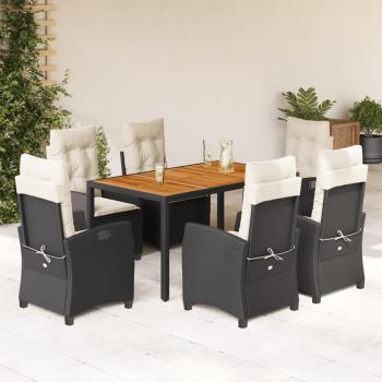 ARDEBO.de - 7-tlg. Garten-Essgruppe mit Kissen Schwarz Poly Rattan