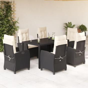 ARDEBO.de - 7-tlg. Garten-Essgruppe mit Kissen Schwarz Poly Rattan