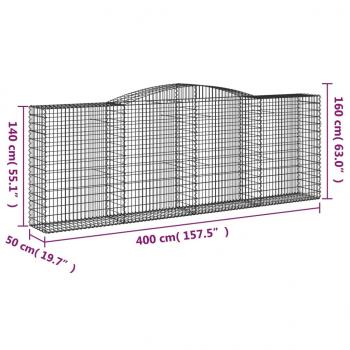 Gabionen mit Hochbogen 8 Stk. 400x50x140/160cm Verzinktes Eisen