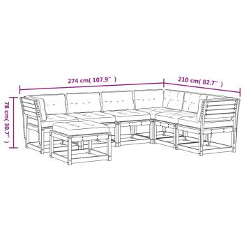 7-tlg. Garten-Lounge-Set mit Kissen Weiß Massivholz Kiefer