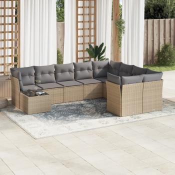 ARDEBO.de - 10-tlg. Garten-Sofagarnitur mit Kissen Beige Poly Rattan