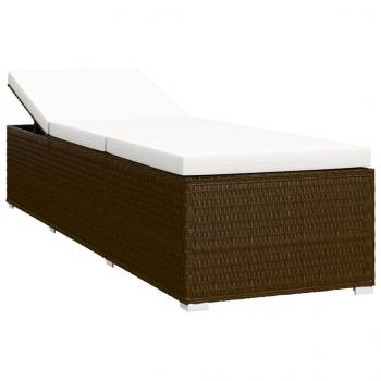 Sonnenliege mit Auflage und Teetisch Poly Rattan Braun