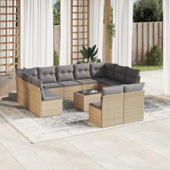 ARDEBO.de - 12-tlg. Garten-Sofagarnitur mit Kissen Beige Poly Rattan