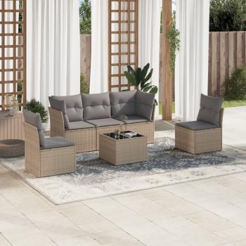 ARDEBO.de - 6-tlg. Garten-Sofagarnitur mit Kissen Beige Poly Rattan