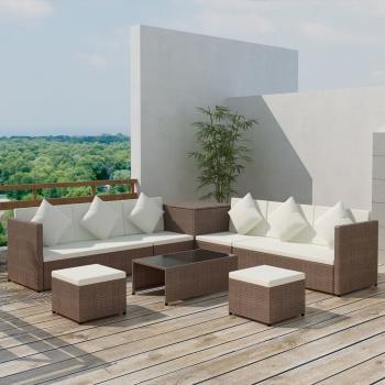 ARDEBO.de - 8-tlg. Garten-Lounge-Set mit Kissen Poly Rattan Braun