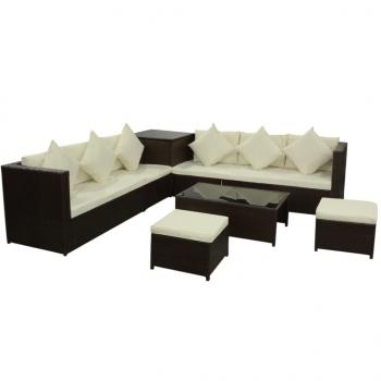 8-tlg. Garten-Lounge-Set mit Kissen Poly Rattan Braun