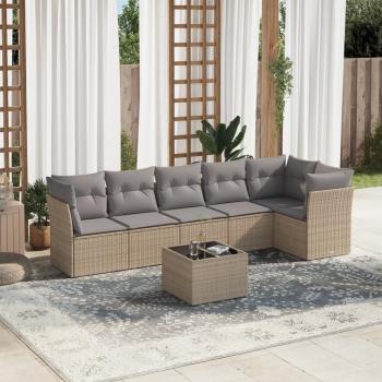 ARDEBO.de - 7-tlg. Garten-Sofagarnitur mit Kissen Beige Poly Rattan