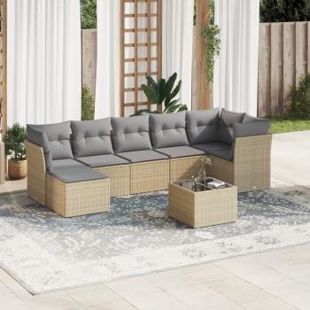 ARDEBO.de - 8-tlg. Garten-Sofagarnitur mit Kissen Beige Poly Rattan