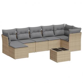 8-tlg. Garten-Sofagarnitur mit Kissen Beige Poly Rattan