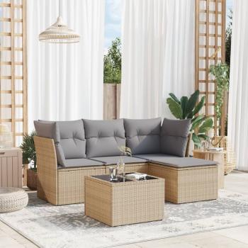 ARDEBO.de - 5-tlg. Garten-Sofagarnitur mit Kissen Beige Poly Rattan