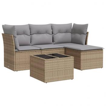 5-tlg. Garten-Sofagarnitur mit Kissen Beige Poly Rattan