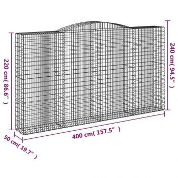 Gabionen mit Hochbogen 5 Stk. 400x50x220/240cm Verzinktes Eisen