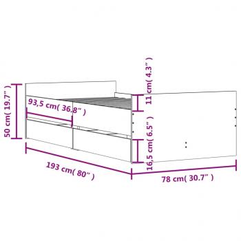 Bett mit Schubladen Grau Sonoma 75x190 cm