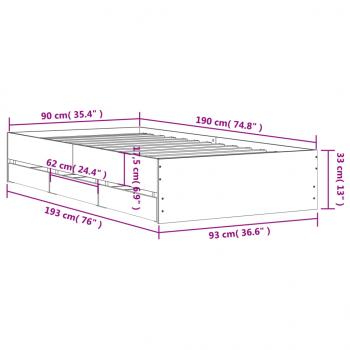 Bettgestell mit Schubladen Betongrau 90x190 cm Holzwerkstoff