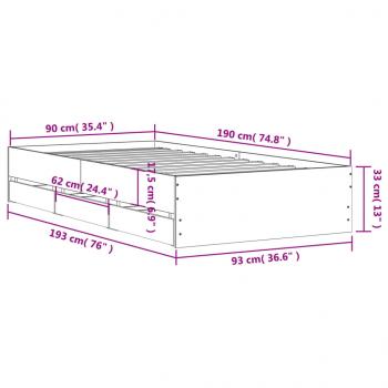 Bettgestell mit Schubladen Grau Sonoma 90x190 cm Holzwerkstoff