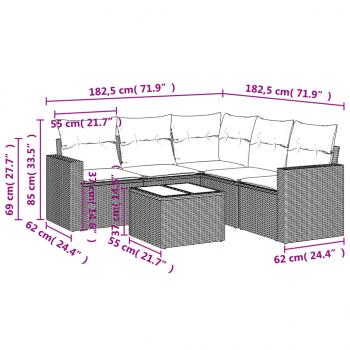 6-tlg. Garten-Sofagarnitur mit Kissen Grau Poly Rattan