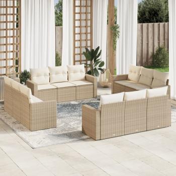 ARDEBO.de - 12-tlg. Garten-Sofagarnitur mit Kissen Beige Poly Rattan