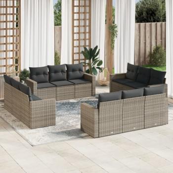 ARDEBO.de - 12-tlg. Garten-Sofagarnitur mit Kissen Grau Poly Rattan