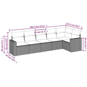 6-tlg. Garten-Sofagarnitur mit Kissen Grau Poly Rattan