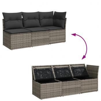 Gartensofa mit Kissen 3-Sitzer Grau Poly Rattan