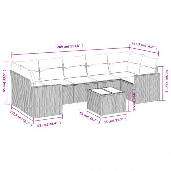 8-tlg. Garten-Sofagarnitur mit Kissen Grau Poly Rattan