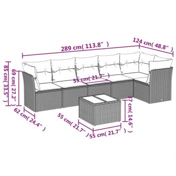 7-tlg. Garten-Sofagarnitur mit Kissen Grau Poly Rattan