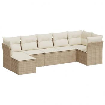 7-tlg. Garten-Sofagarnitur mit Kissen Beige Poly Rattan