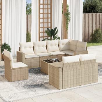 ARDEBO.de - 9-tlg. Garten-Sofagarnitur mit Kissen Beige Poly Rattan