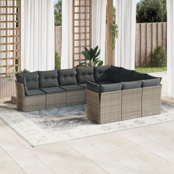 ARDEBO.de - 10-tlg. Garten-Sofagarnitur mit Kissen Grau Poly Rattan