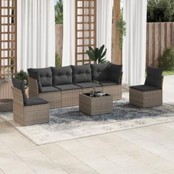 ARDEBO.de - 7-tlg. Garten-Sofagarnitur mit Kissen Grau Poly Rattan