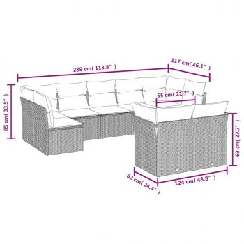 9-tlg. Garten-Sofagarnitur mit Kissen Grau Poly Rattan