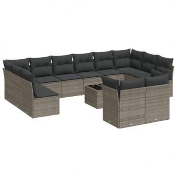 13-tlg. Garten-Sofagarnitur mit Kissen Grau Poly Rattan