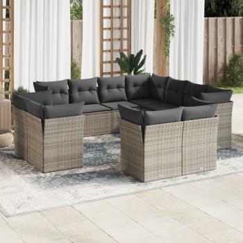 ARDEBO.de - 11-tlg. Garten-Sofagarnitur mit Kissen Grau Poly Rattan