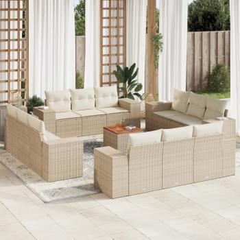 ARDEBO.de - 13-tlg. Garten-Sofagarnitur mit Kissen Beige Poly Rattan