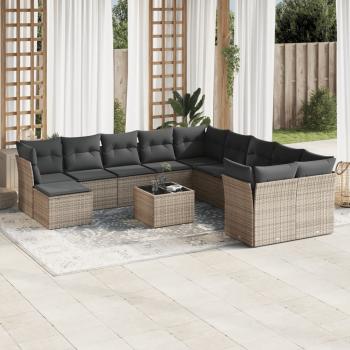 ARDEBO.de - 12-tlg. Garten-Sofagarnitur mit Kissen Grau Poly Rattan