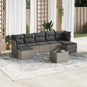 ARDEBO.de - 8-tlg. Garten-Sofagarnitur mit Kissen Grau Poly Rattan