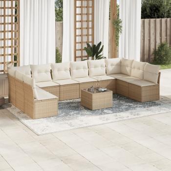 ARDEBO.de - 11-tlg. Garten-Sofagarnitur mit Kissen Beige Poly Rattan