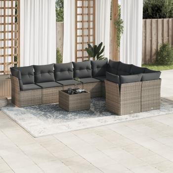 ARDEBO.de - 10-tlg. Garten-Sofagarnitur mit Kissen Grau Poly Rattan