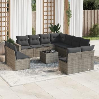 ARDEBO.de - 12-tlg. Garten-Sofagarnitur mit Kissen Grau Poly Rattan