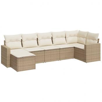 7-tlg. Garten-Sofagarnitur mit Kissen Beige Poly Rattan